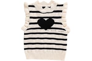 Floerns Toddler Girl's Striped Print Knitwear Pullover Tank Ruffle Trim Sweater Vest