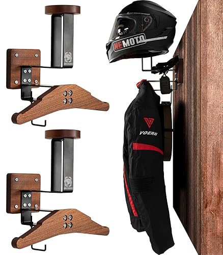 Otorcycle Wall Ounted Helet Holder 180-Degree Rotating E-Bike Helet Display Rack With 2 Hook For Hats, Caps, Coats, Jackets - Black