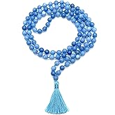 AWAKEN YOUR KUNDALINI Hand-Knotted Sky Blue Jade Mala Necklace, 108 Beads, 8mm - Aquarius & Gemini Birthstone - Throat Chakra Balance
