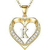 Turandoss Heart Initial Necklaces for Women - Dainty 14K Gold Plated CZ Heart Pendant Necklace with Tiny Letter A-Z, Non Tarnish Waterproof Trendy Jewelry Gifts for Mom Wife Girlfriend