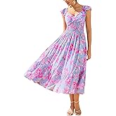 GRACE KARIN Women's Summer Floral Maxi Dress 2026 Ruffle Sleeve Smocked Sundress Flowy Wedding Guest Long Dresses with Pocket