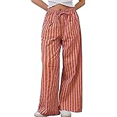 Kissonic Women Striped Pants Casual Drawstring Wide Leg Trousers Loose Lounge Pajama Pants with Pockets