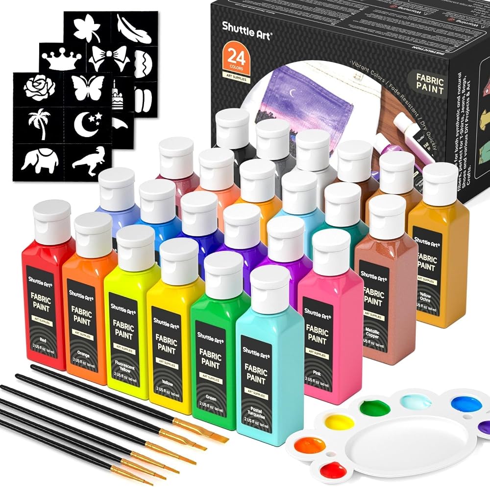 Shuttle Art Fabric Paint Permanent for Clothes 24 Colours 60ml Set