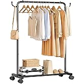 Homde Portable Clothes Rack for Bedroom: 4 Lockable Wheel Move Room-to-Room | Laundry to Closet in 1 Smooth Roll - No Heavy Lifting for Renters &amp; Movers - 88 lbs Hanging Rod for Garment Coat to T-Shirt