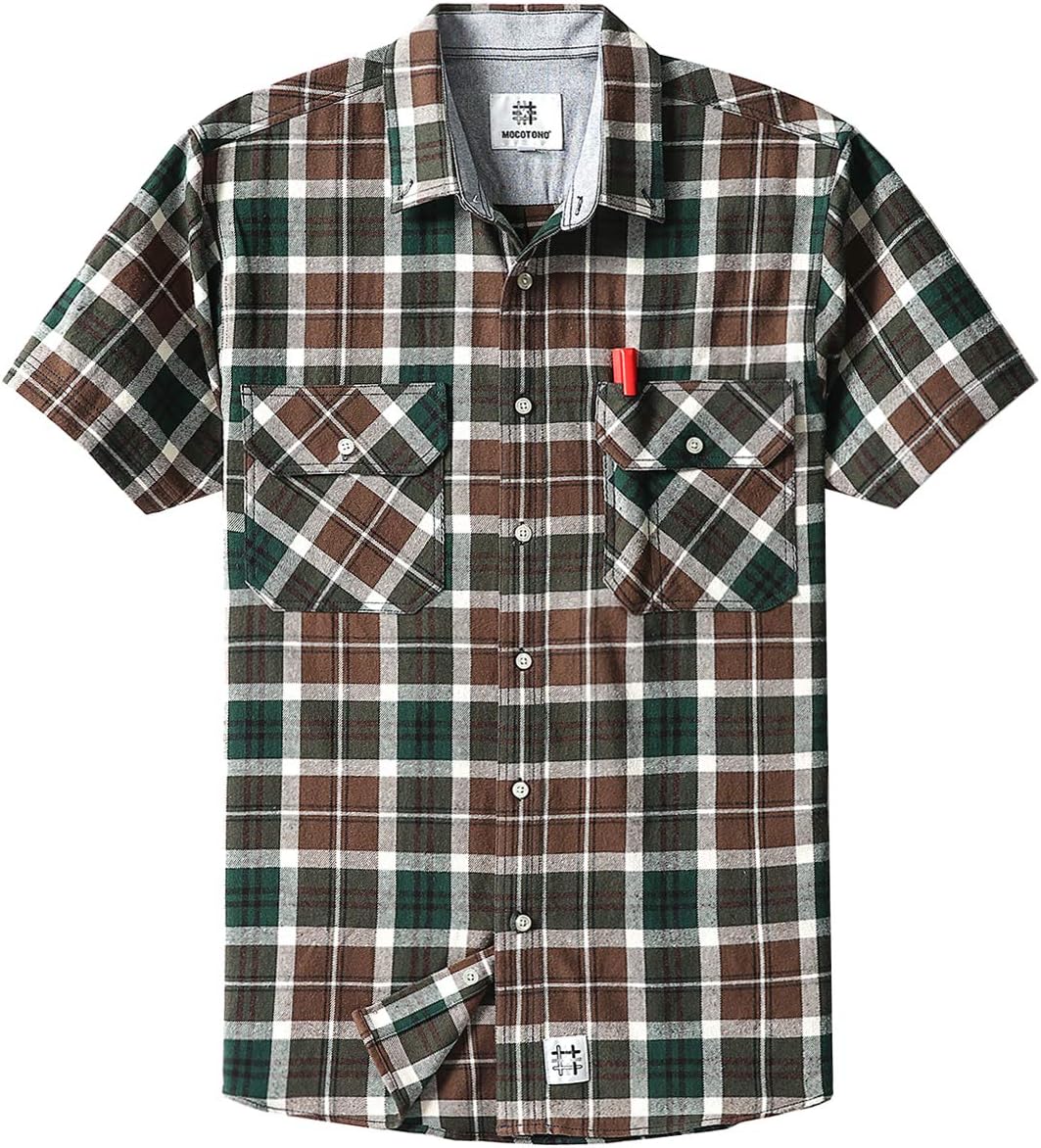 Men's Short Sleeve Plaid Checkered Button Down Casual Work Shirts