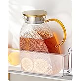 Baffect Water Pitcher, High Borosilicate Glass Jug with Stainless Steel Lid, Leakproof Fridge Door Carafe for Hot or Cold Beverage (1.8 L/63 oz.)