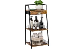 keomaisyto 3-Tier Bathroom Shelves with Drawer, Floor Bathroom Storage Shelf, Small Storage Stand Rack, Freestanding Ladder Bookshelf for Living Room Bedroom