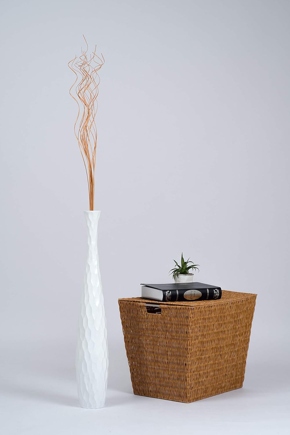 Leewadee Tall Big Floor Standing Vase for Home Decor 30 inches, Mango Wood, White: Kitchen & Dining