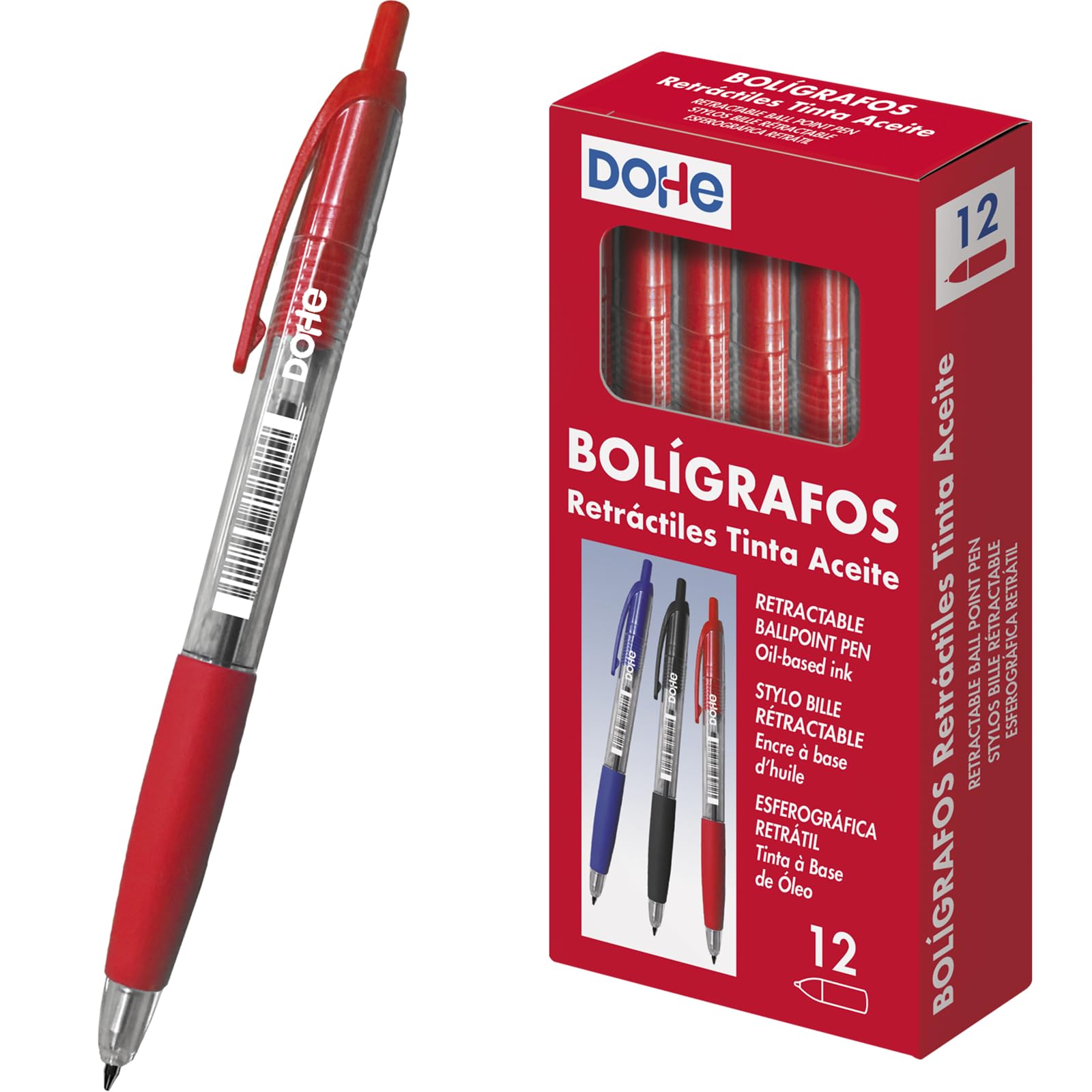 Dohe – Box of Retractable Pens – 1.0 mm – 12 Units – Red