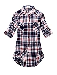 Match Womens Button Down Flannel Plaid Shirts roll