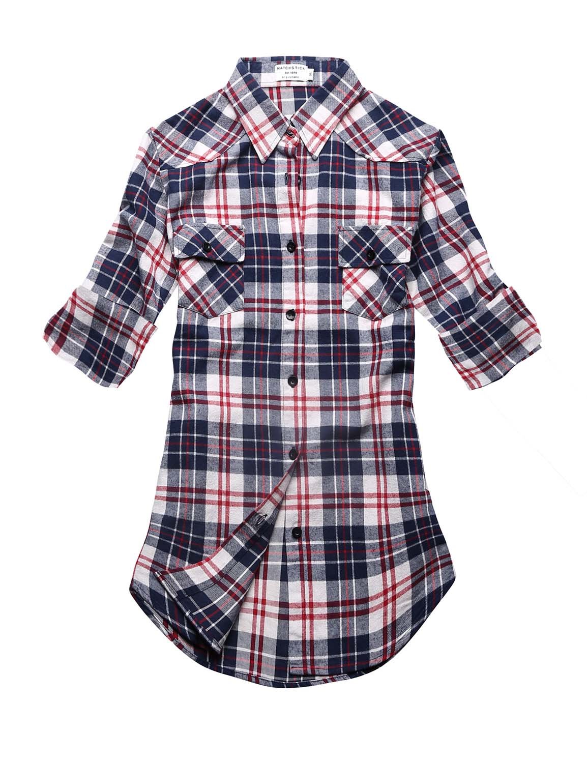 Match Womens Button Down Flannel Plaid Shirts roll