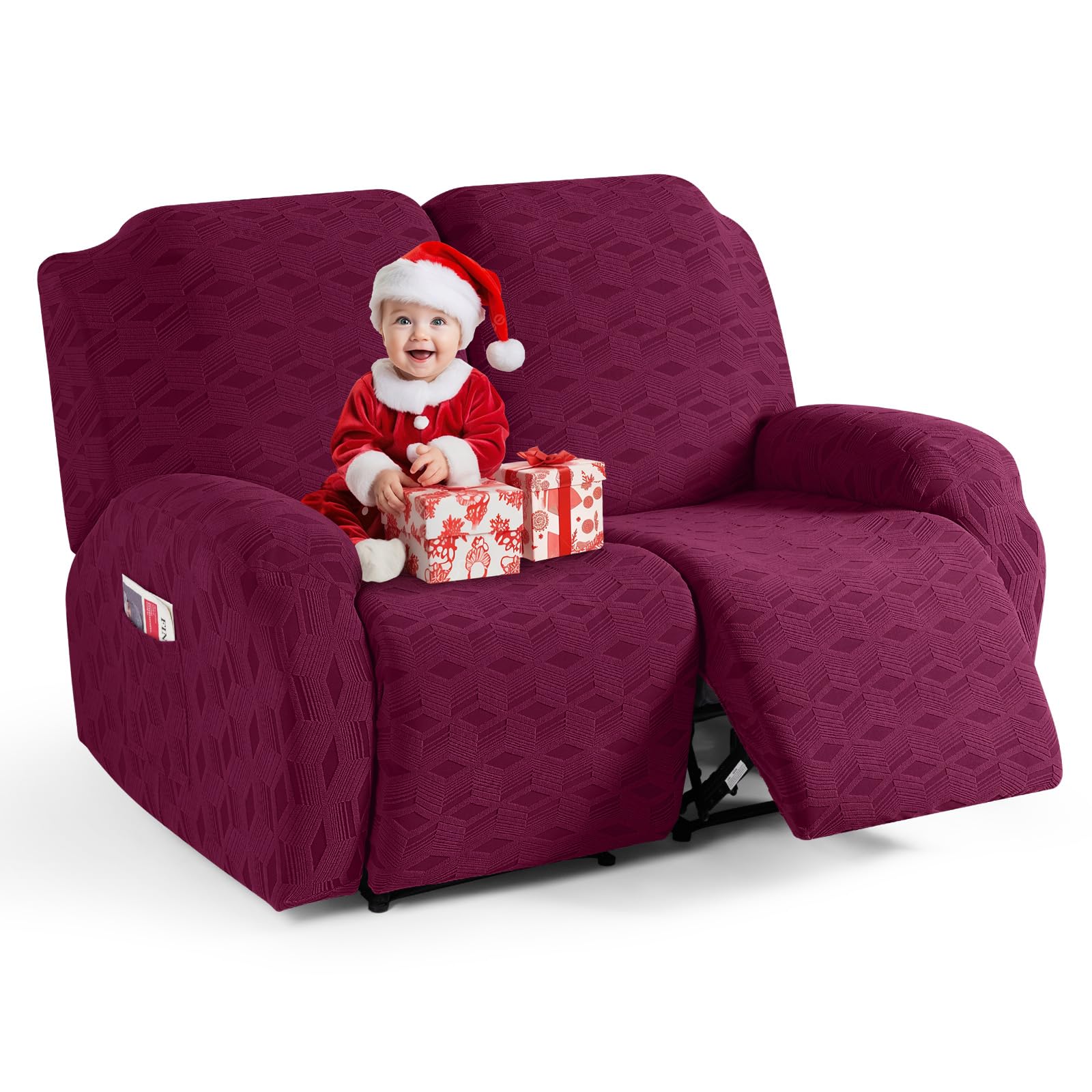 Photo 1 of TAOCOCO Recliner Loveseat Cover, Stretch Jacquard Reclining Loveseat Cover Furniture Protector Sofa Slipcovers 2 Seat Recliner Covers with Elastic Bottom for Kids, Pets (Burgundy)
