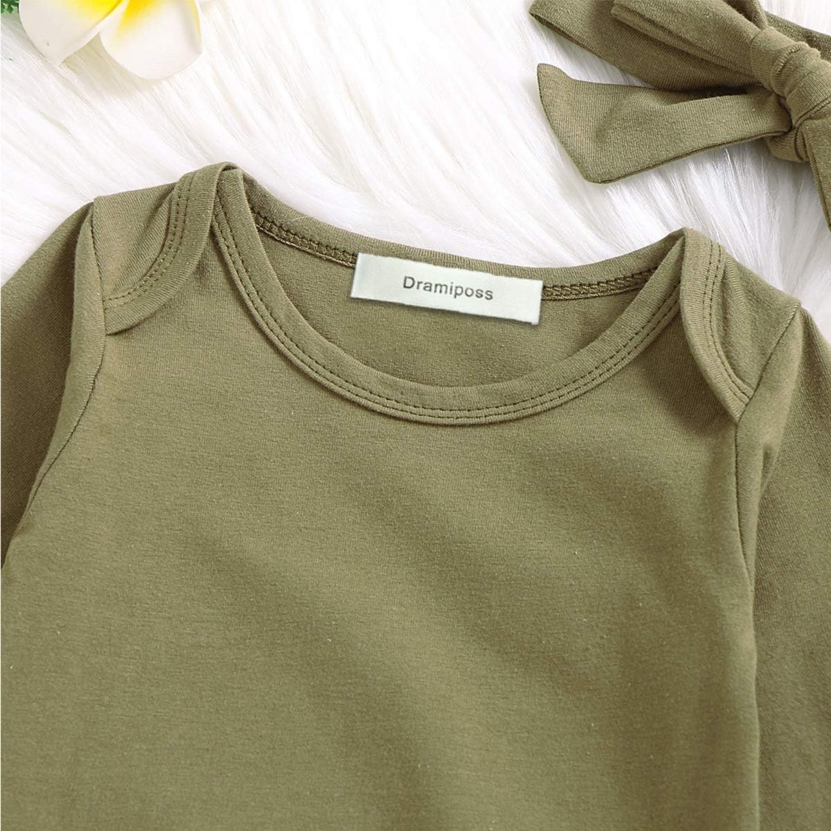 Dramiposs Newborn Boys Girls Solid Color Nightgowns Infant Long Sleeve Outfit Funny Sleeper (Olive, 0-3 Months): Clothing