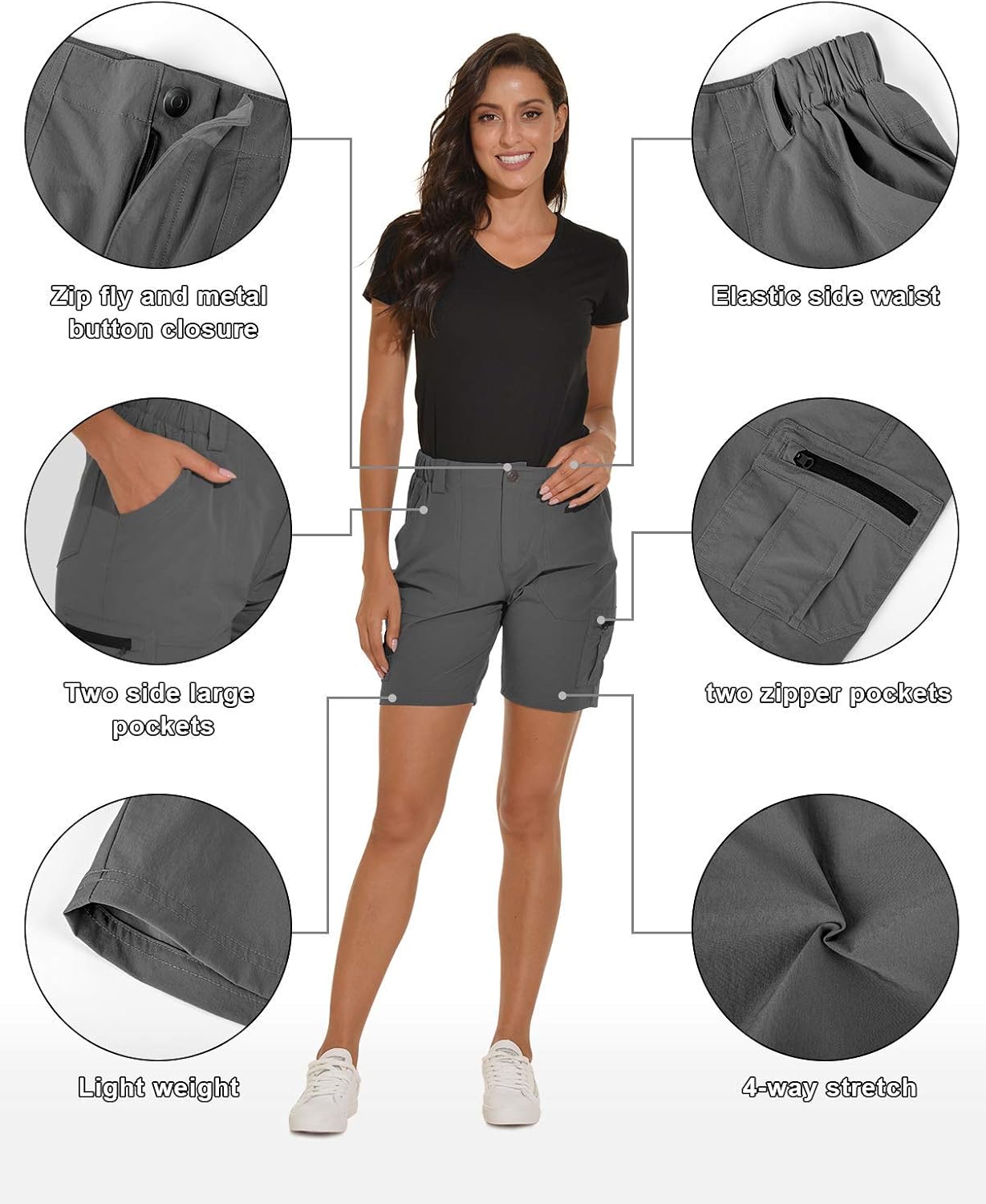 VAYAGER Women's Lightweight Cargo Short for Hiking, Camping and Travel with 6 Pockets Quick Drying Water Resistant : Clothing