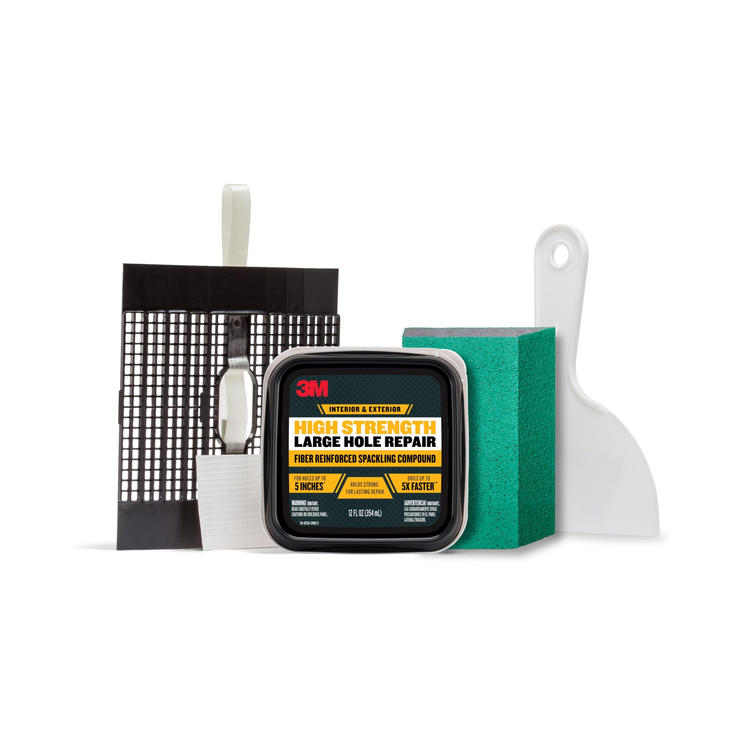 Photo 1 of 3M High Strength Large Hole Repair Kit, Includes Spackling Compound 12 oz, Spreader, Sanding Sponge, Hole Repair Plate & Tape, Easy Wall Repair Kit, No Shrinking, Cracking or Sagging (LHR-SIOCKIT)