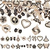 SUNNYCLUE 1 Box 36Pcs 18 Styles Heart Charms Bulk Black Enamel Charms Rhinestone White Butterfly Flower Love Bow Charm for Jewelry Making Charms Valentine's Day DIY Keychain Bracelet Earrings Necklace