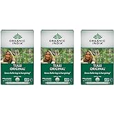ORGANIC INDIA Tulsi Original Herbal Tea - Holy Basil and African Basil Calming and Stress Relief Tea, Immune Support, USDA Certified Organic, Non-GMO, Caffeine-Free - 18 Infusion Bags, 3 Pack