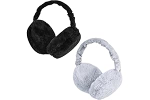 Oslynia 2 Pcs Ear Muffs, Foldable Plush Black Gray Ear Muffs Winter Women Men, Adjustable Warm Cover in Cold Weather, Cold Re