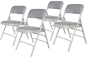 OEF Furnishings Premium Fabric Upholstered Steel Folding Chairs, 4 Pack, Grey