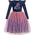 Arshiner Toddler Girls Tutu Dresses Long Sleeve Ruffle Fall Winter Holiday Star Sequin Tulle Dress 2-6Y