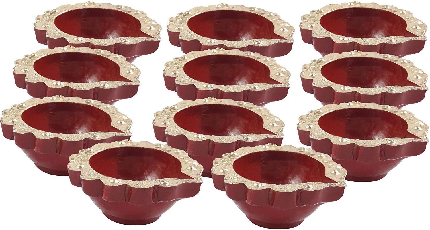 Urvi CreationsSet of 11 Handmade Traditional Earthen Clay Mitti Diya Oil Lamps for Pooja Diwali Decoration