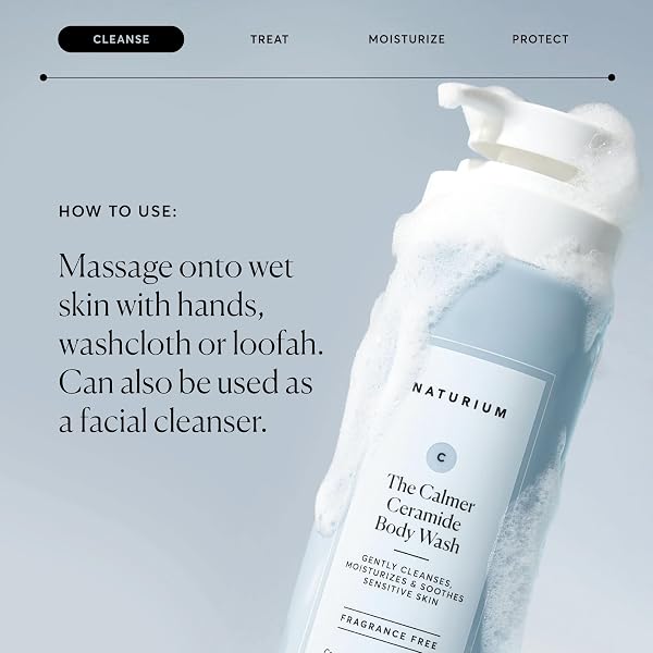 NATURIUM THE CALMER CERAMIDE BODY WASH, FRANGRANCE-FREE, CLEANSING & MOISTURIZING FOR DRY, SENSITIVE SKIN, DERMATOLOGIST-TESTED, PARABEN & CRUELTY-FREE, 16.9 OZ