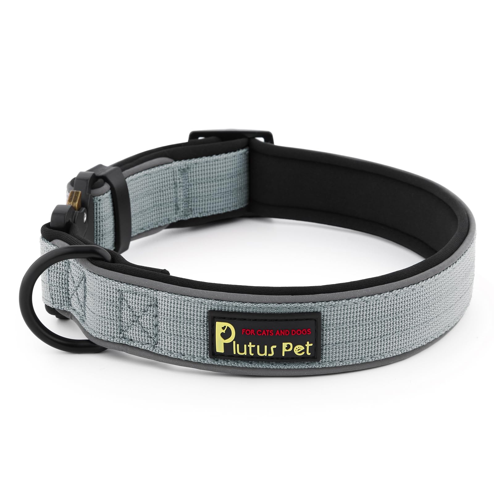Plutus Pet Tactical Dog Collar, Reflective, Adjustable Heavy Duty Dog Collar, Soft Padded and Comfortable, for Small Medium and Large Dogs (Gray, S) — image 1