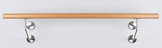Ballettstange Holz, Profi Edelstahlhalter, Wandabstand ca.20cm, für zuhause o. Ballettschule, 31 Längen z. Auswahl
