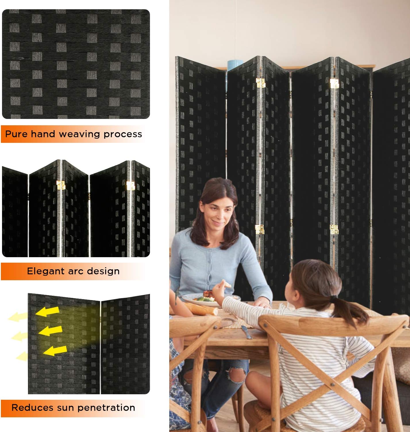 Aclumsy Room Divider 6ft Tall Paper Vine Square Room Divider .Double Hinged.Folding Privacy Screens with 6-Panel ，Black: Furniture & Decor