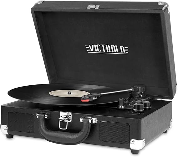 Victrola Vintage 3-Speed Bluetooth Suitcase Turntable with Speakers, Black