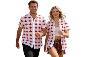 sallrue Canada Shirt Canada Day Flag Button Down Tshirt Maple Leaf Short Sleeve