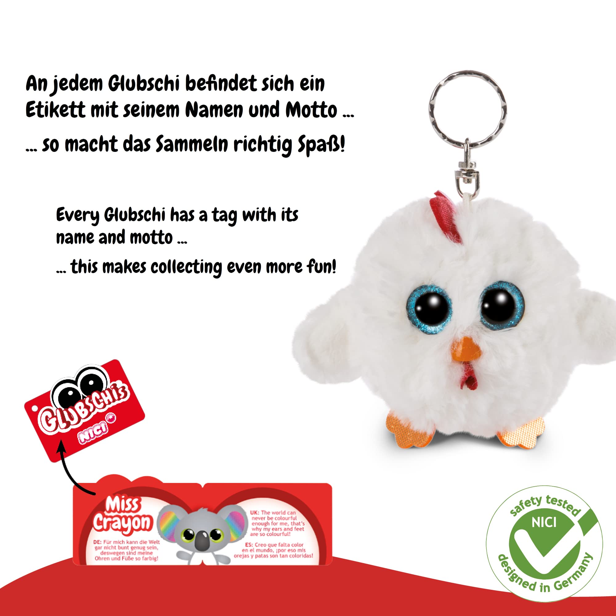 NICI Glubschis: Das Original – Glubschis Schlüsselanhänger Henne Henlou 9 cm – Huhn Kuscheltieranhänger mit Schlüsselring für Schlüsselband, Schlüsselbund & Schlüsselhalter – Taschenanhänger 4