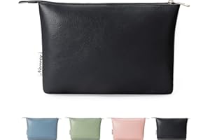 Narwey Large Makeup Bag for Purse Vegan Leather Travel Makeup Pouch Cosmetic Bag Zipper Pouch Bags for Women (Black)