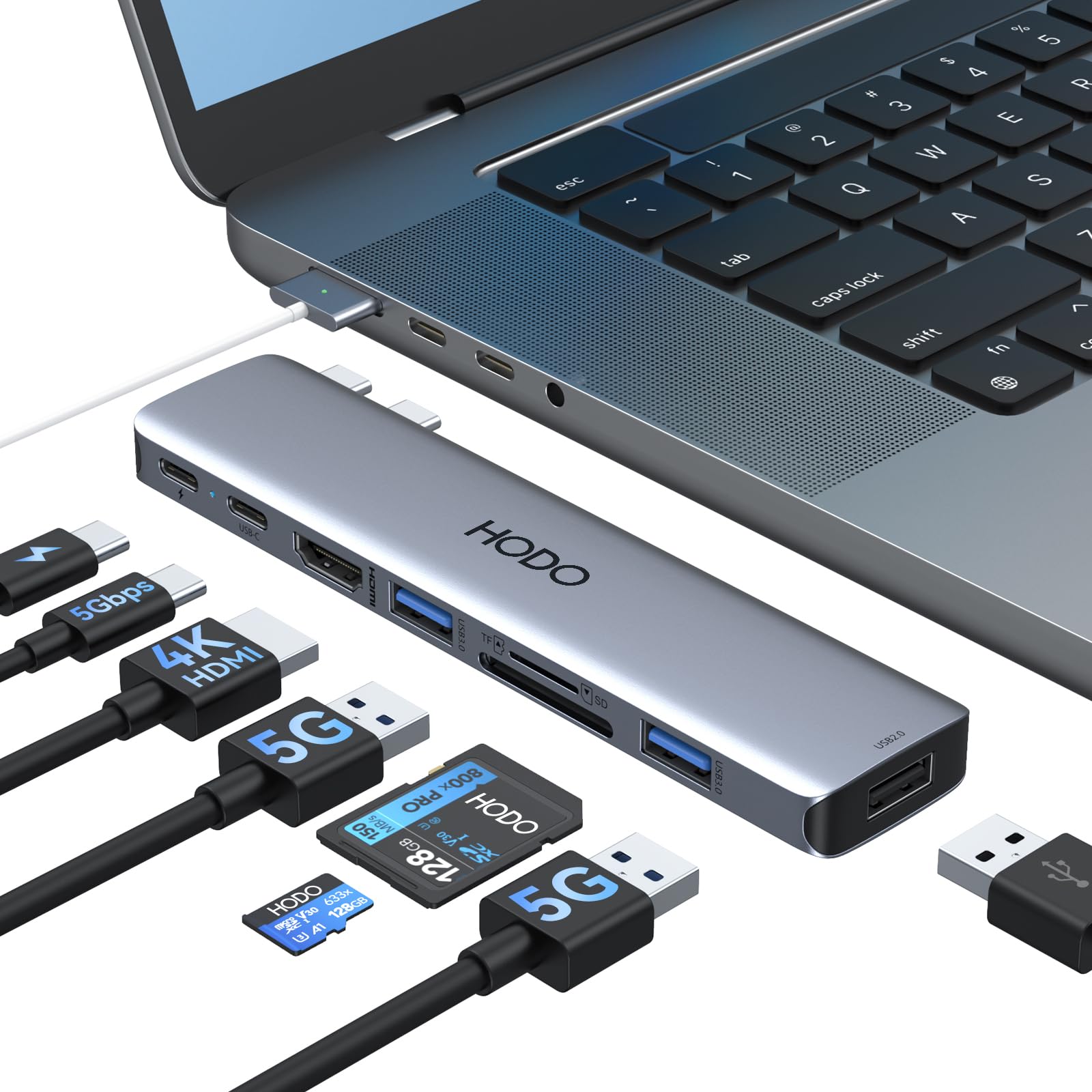 HODO USB C Hub Adapter für MacBook Pro Air, Mac Zubehör 8 in 2 mit 4K HDMI,Thunderbolt 3 Port, USB 3.0/2.0, SD und TF Kartensteckplatz für M3 M2 M1 2024 2023 2022 2021