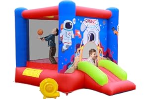 WELLFUNTIME Inflatable Bounce House Jumping Castle Slide with Blower, Kids Bouncer with Basketball Rim, 110x82.5x72.8 Inch Bouncy Castle