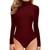 MANGOPOP Long Sleeve Bodysuits for Women Mock Turtle Neck Ribbed Body Suit Tops