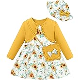 DeeFant Toddler Girl Dress Baby Dresses Long Sleeve Fall Casual Girls Clothes Hat and Bag Set 6M-5T