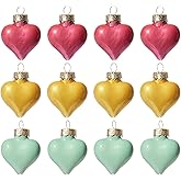 WDS WONDROUS Valentine Heart Ornaments Hanging Set of 12 Multicolor – Wine Red, Blue & Gold Heart-Shaped Ball Holiday Decor, Glass Christmas Tree Ornaments for Wedding Elegant, Valentine’s Day