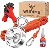 WUDIME Magnet Fishing Kit, Includes 760 Lbs Strong Pulling Force Neodymium Fishing Magnet, with Durable 65ft Rope, Non Slip Gloves, Pefect for Retrieving in River and Magnetic Fishing