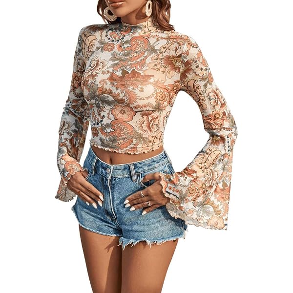 Women's Cutout Mock Neck Long Sleeve Crop Top - Stretchy Tee Shirt - XS To Large - View #3