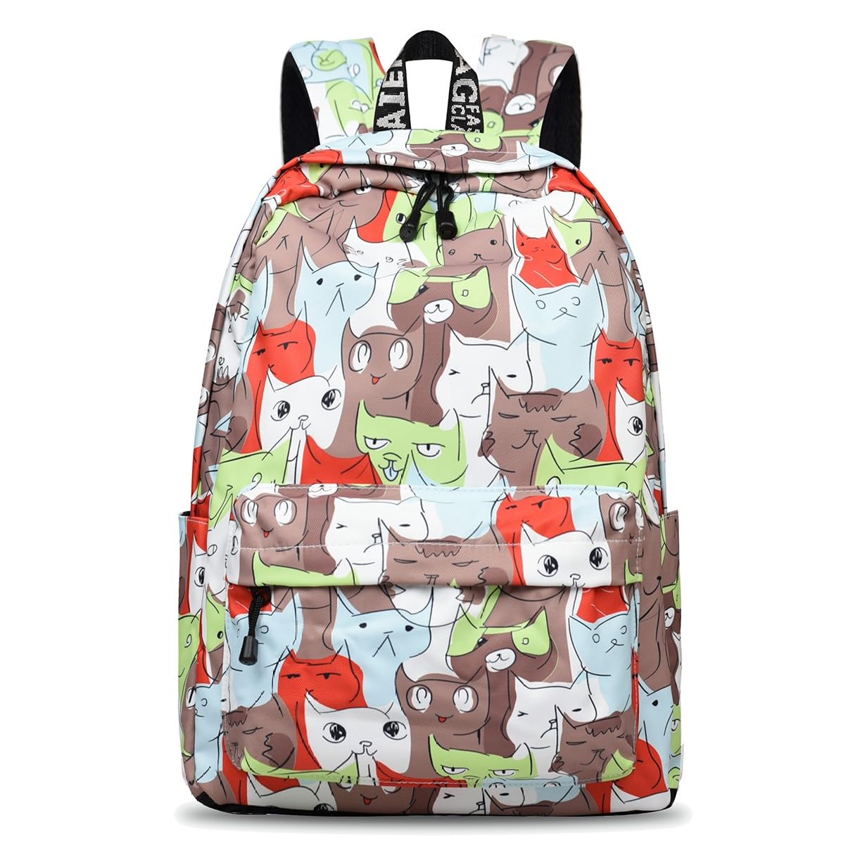 YANAIER Waterproof School Backpack for Girls Teens Cute Print Bookbag Laptop Backpack Women Travel Casual Daypack Green Cat