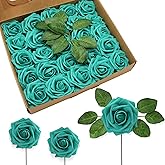 JOYLEX Artificial Flowers Realistic Roses, 50pcs Real Looking Fake Roses with Stem for DIY Wedding Bouquets Centerpieces Bridal Shower Party Home Romantic Decorations (50pcs, Dark Turquoise)