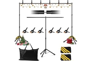 POPOKO 3-in-1 Backdrop Stand Kit 10x7.5 ft for Photography Studio, T-Shape Backdrop Stand for Wedding Parties, Background Stand for Photo Video Studio with Carring Bag, 6 Clamps, 2 Sandbags