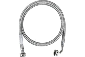 Certified Appliance Accessories Washing Machine Hose with 90 Degree Elbow, Hot or Cold Water Supply Line, 6 Feet, PVC Core with Premium Braided Stainless Steel, silver/pewter, WM72SSL