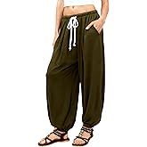 Majdan Women's Wide Leg Baggy Pants Casual Drawstring Elastic Waist Lounge Pants with Pockets