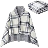 SplendoRoute Fleece Wearable Blanket 55 x 39 Shoulder Wrap Blanket for Sofa, Couch (Grey-White)