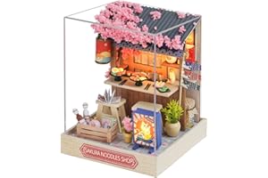 OZJAY DIY Miniature House Kit with Dust Proof Cover, 1:24 Scale Creative Room Mini DIY Wooden Dollhouse Miniature Kit for Adults Teen-Sakura Noodle Shop