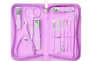 Tumkun Manicure Pedicure Set, Nail Clippers Toenail Clippers Kit, Professional Manicure Kit Pedicure Kit, Nail Care Kit with, purple Travel Case, Set of 12