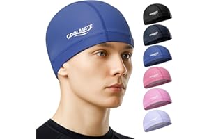 COOLMATE GLOBAL COOLMATE Fabric Swim Cap for Adult Women Men Kid 3 4 6 8 14 16, Silicone Water Resistant Layer, Cloth Swim Cap Gifts for Swimmers, Lightweight and Comfortable for Pool, Lap Swimming (Dark Blue, L)