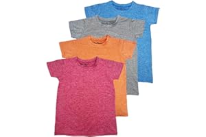 MISS POPULAR Girls 4 Pack Short Sleeve Quick Dry-Fit Moisture Wicking Active Athletic Performance Crew Neck T-Shirts